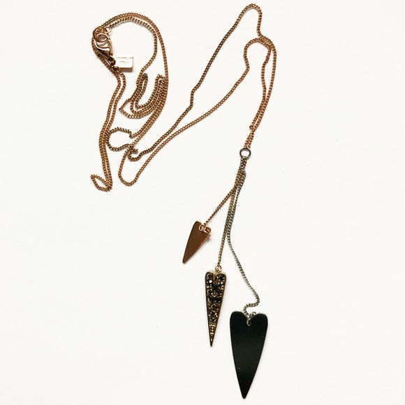 Long metallic heart icicle drop necklace